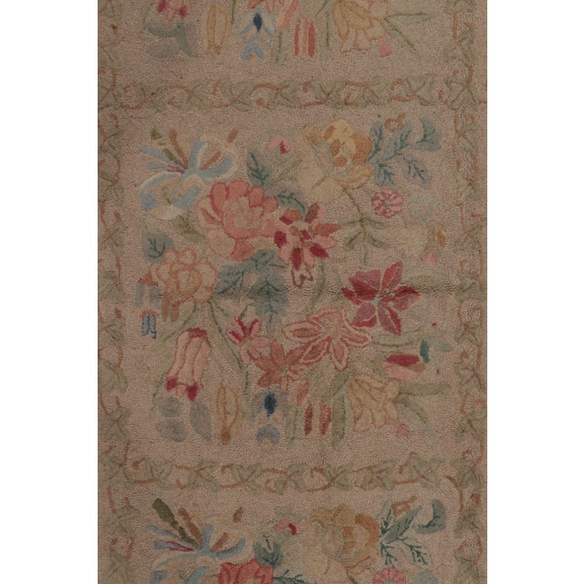 Camel Antique 20th Century Hooked Rug With Floral Panels in Beige & Soft Hues - Rug & Kilim For Sale - Image 8 of 11