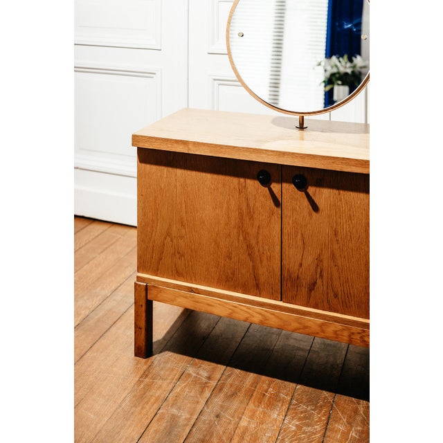 Vintage Oak Sideboard with Circular Mirror, 1960s For Sale - Image 9 of 12