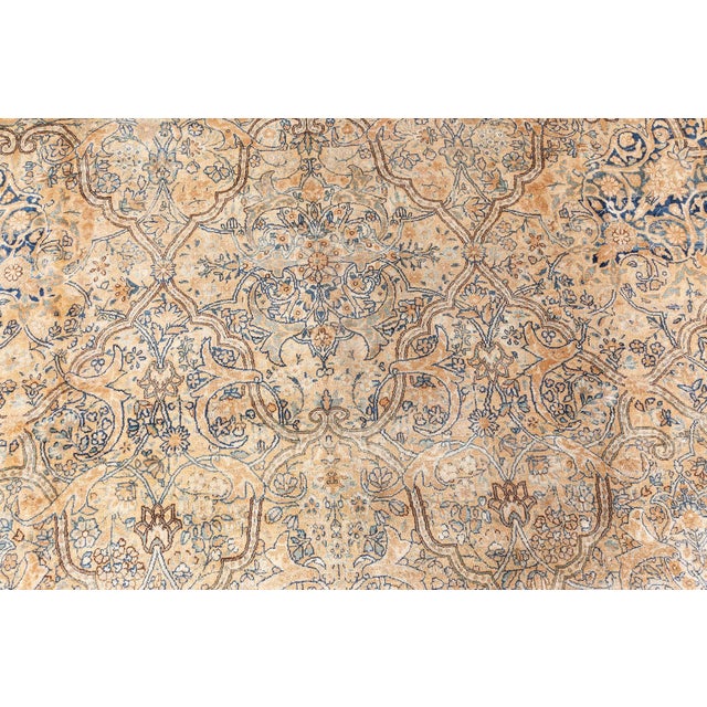 Yellow Authentic Persian Kirman Yellow, Green, Blue Handmade Wool Rug For Sale - Image 8 of 10