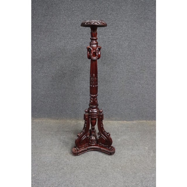 Carved Mahogany Pedestal Plant Stand / Display Stand For Sale - Image 9 of 11