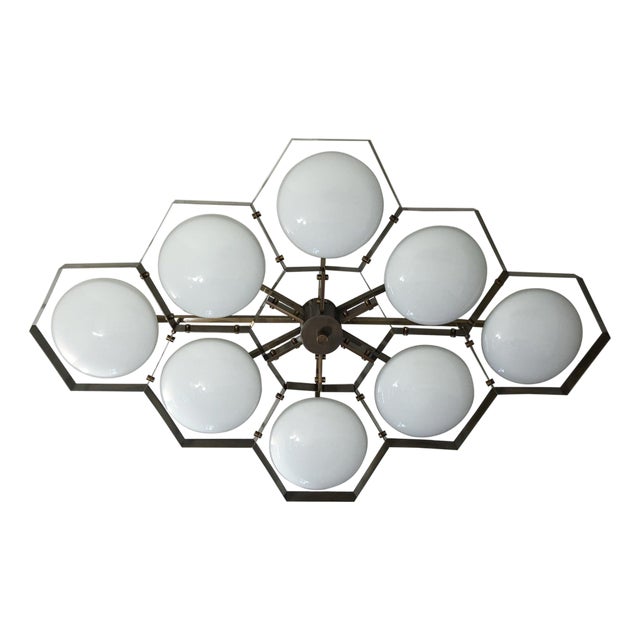 21st Century Hive Bronze Glossy White Murano Flush Mount by Fabio LTD For Sale