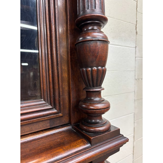 Antique Late 1800s French Renaissance Revival Walnut Step Back Bookcase Cabinet For Sale In Kansas City - Image 6 of 17