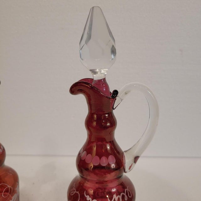 Bohemian Oil, Vinegar, Salt, and Pepper Set in Crystal and Silver-Plated Metal from Convoy, Czech Republic, 1940s For Sale - Image 11 of 18