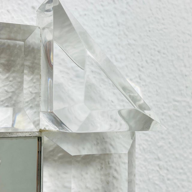 Transparent 1970s Faceted Lucite Wall Mirror For Sale - Image 8 of 11