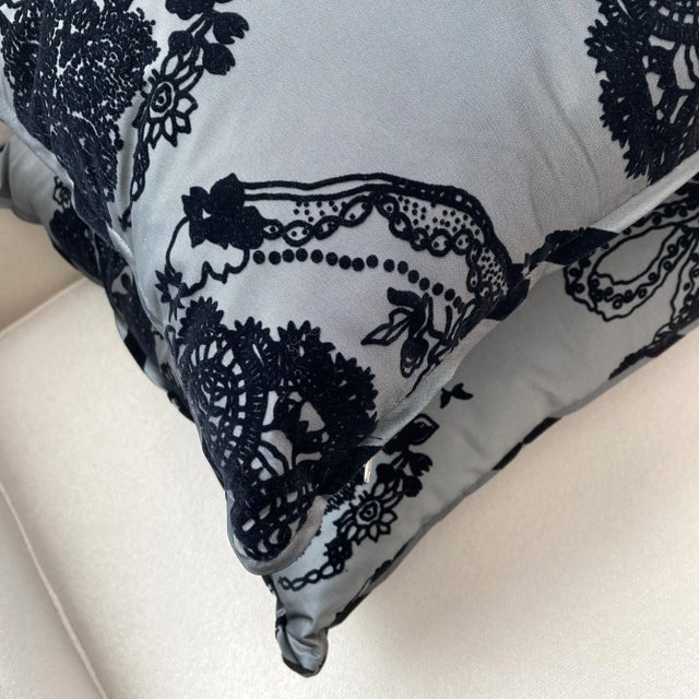 2010s Contemporary Noire Flocked Throw Pillows as a Pair For Sale - Image 5 of 6