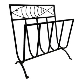 Vintage French Modern Fer Forgé Iron Fish Magazine Rack, Weinberg Style For Sale