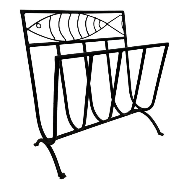 Vintage French Modern Fer Forgé Iron Fish Magazine Rack, Weinberg Style For Sale