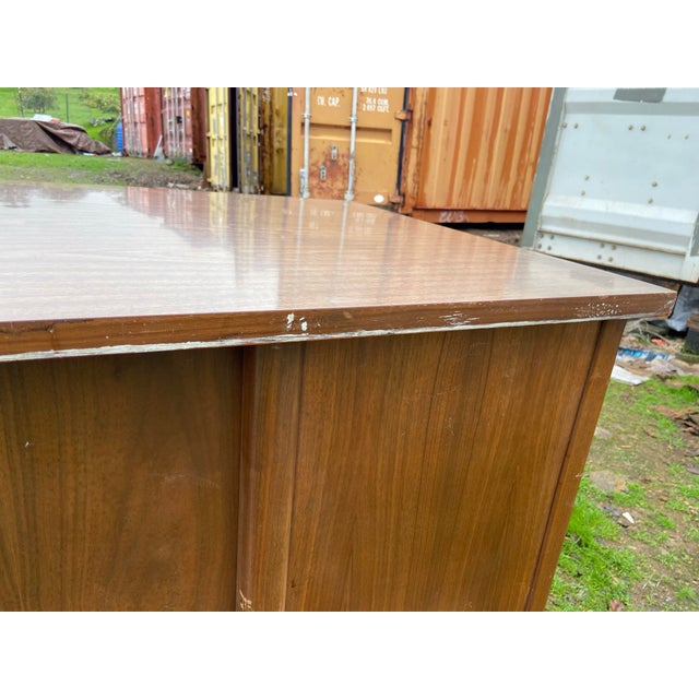 Chocolate 1970s Vintage Mid Century Modern Wooden Tanker Desk For Sale - Image 8 of 12