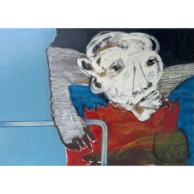 Henri Ren, Expressionist Portrait, 1984, Oil on Canvas, 96cm X 69cm For Sale - Image 4 of 5