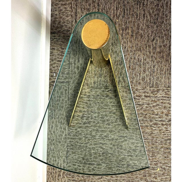 1970s Attributed to Leon Rosen Brass and Glass Wedge Drink Table 1970’s For Sale - Image 5 of 9