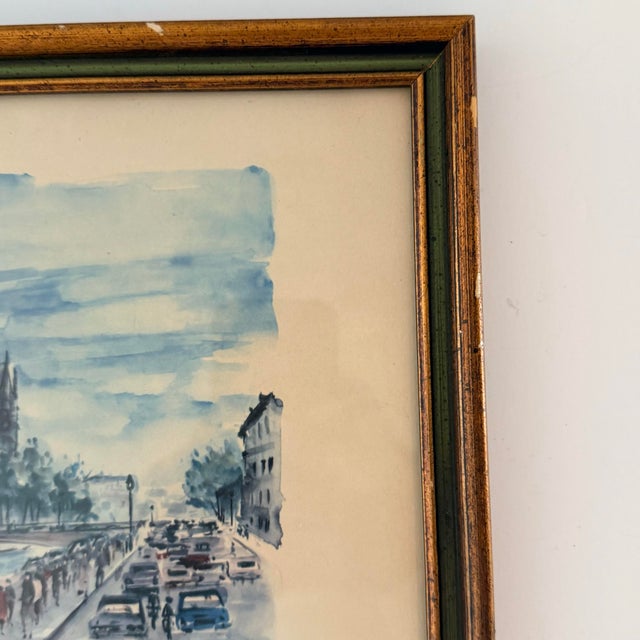 Mid-Century Modern Mid-Century Arno Paris Notre-Dame Bouquinistes Framed Art Print For Sale - Image 3 of 8