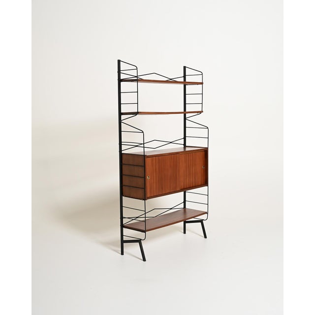 Metal Bookcase with Teak Storage Compartment, 1950s For Sale - Image 11 of 11