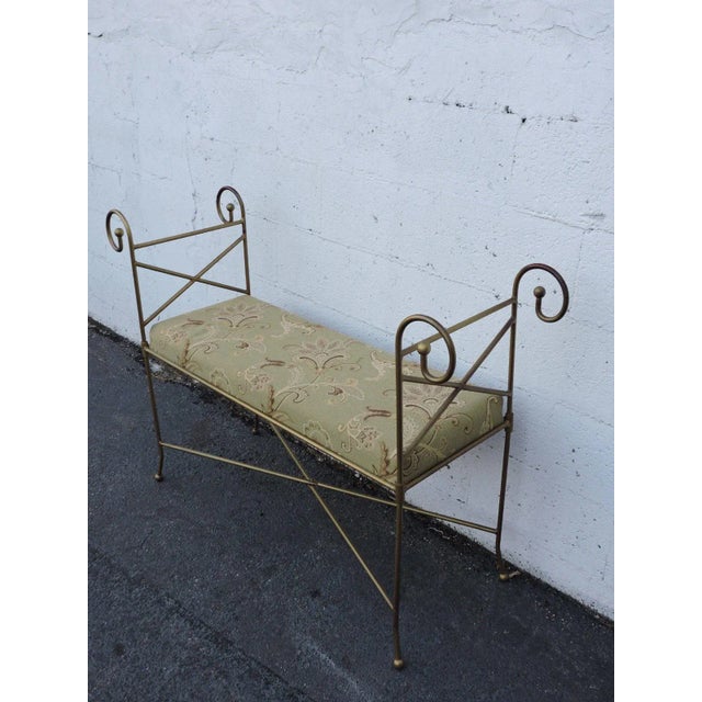 Late 20th Century Large Vintage Painted Metal Upholstered Vanity Bench Stool For Sale - Image 5 of 11