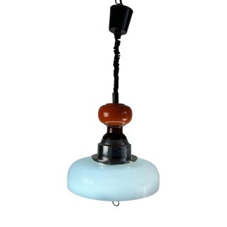 Italian Extendable Hanging Lamp in Ceramic and Glass, 1970s For Sale