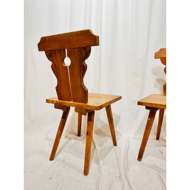 Pair Antique Swedish Brettstuhl Pine Chairs For Sale In Raleigh - Image 6 of 8
