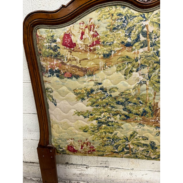 Late 20th Century Vintage Louis XV Style Upholstered Twin Size Toile Tapestry Cushioned Headboard For Sale - Image 5 of 9