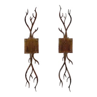 Global Views Cast Metal "Twig" Branch Wall Sconces - A Pair For Sale