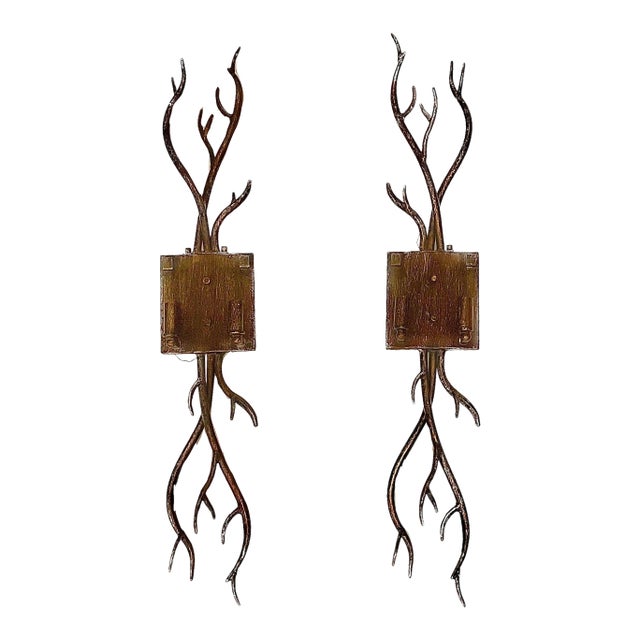 Global Views Cast Metal "Twig" Branch Wall Sconces - A Pair For Sale