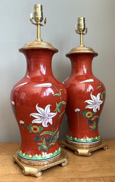 Vintage Hand Painted Glazed Ceramic Lamps - A Pair - Top view