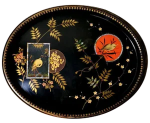 French Napoleon III Style Chinoserie Hand-Painted Metal Tray, 1880s