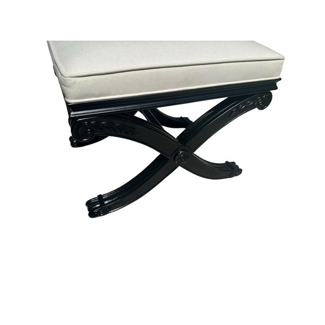 Black 1990s Vintage Ethan Allen X Bench Ottomans Set of 2 Black and White Palm Beach Style For Sale - Image 8 of 12