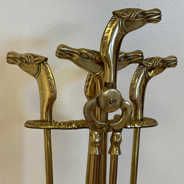 MidCentury Brass Equestrian Fireplace Tools Set of 5 Chairish