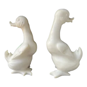 Vintage Mid 20th Century Italian Alabaster Stone Hand Crafted Ducks - Set of 2
