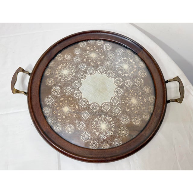 Bronze Antique 19th Century Handmade French Lace Wood Bronze Serving Tray Dish Platter For Sale - Image 8 of 13