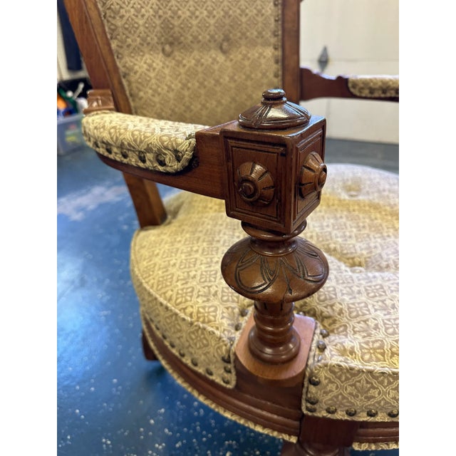 1930s Vintage 1930's Louis XV Style Accent Chair in Neutral Linen For Sale - Image 5 of 15