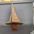 Nautical Antique Green Hulled Sailboat With Red Keel and Metal Wheel and Rudder. For Sale - Image 3 of 5
