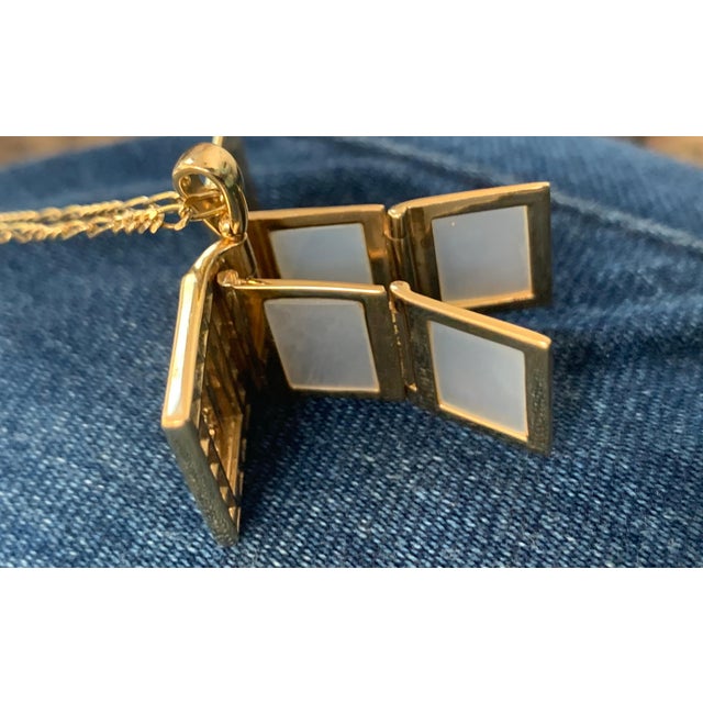 Gemstone Sapphire & Diamond Photo Frame Book Pendant 8 Mother of Pearl Leaves 18K Gold For Sale - Image 7 of 18