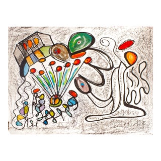 Flowers Under Light — Abstract Expressionist Drawing in Oil Markers & Acrylics, 18 × 24 In For Sale