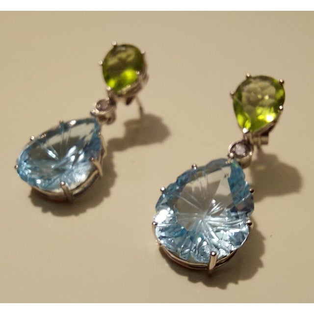 18k/750 White Gold Earrings with Diamonds and Topaz and Peridot, 1990s, Set of 2 For Sale - Image 14 of 18
