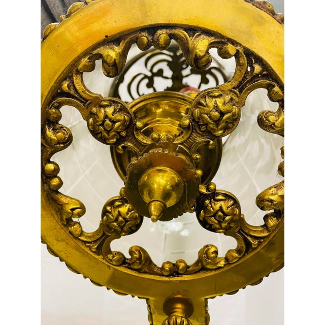 Empire Dore Lantern Chandelier, Frosted Etched Glass, 19th Century, Solid Bronze For Sale - Image 10 of 13
