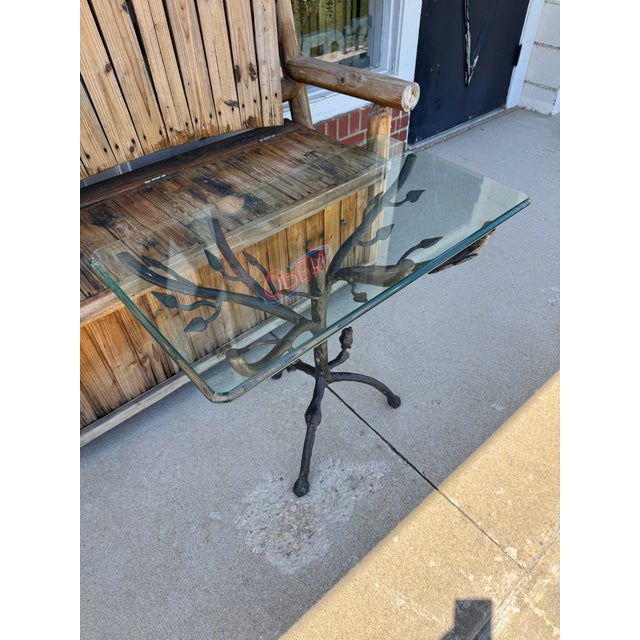 Vintage Giacometti Style Iron Branch Table With Glass Top For Sale - Image 4 of 5