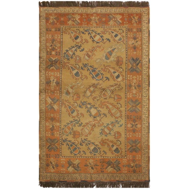 1970s Vintage Soumakh Russel Tan Rust Wool Rug- 5'8 X 7'5 For Sale