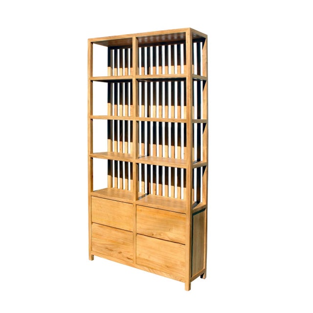 Contemporary Light Natural Raw Wood Zen Minimalist Bookcase Display Cabinet For Sale - Image 3 of 7