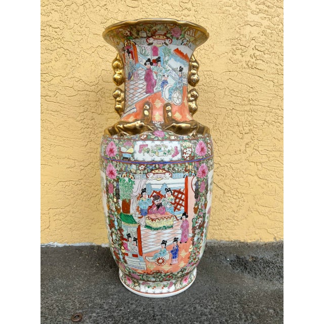 Vintage Famille Rose Vase and Hand Painted in Pastels With Heavy Gold Accents For Sale - Image 9 of 11