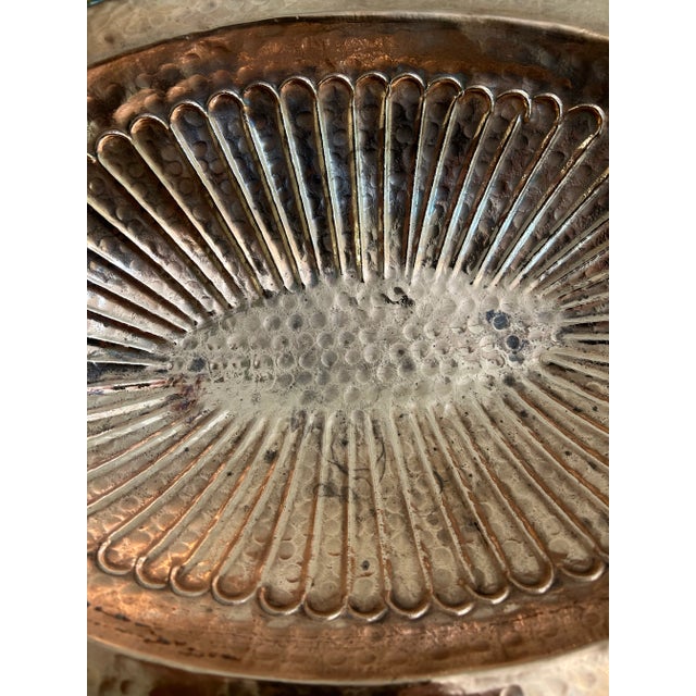 Metal Vintage Hammered Copper and Brass Oval Pedestal Bowl With Grapes Handles For Sale - Image 7 of 10
