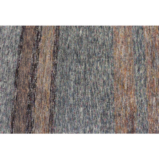 Modern Indian Wool Abstract Design Large Area Rug in Blues and Neutrals For Sale In Atlanta - Image 6 of 11