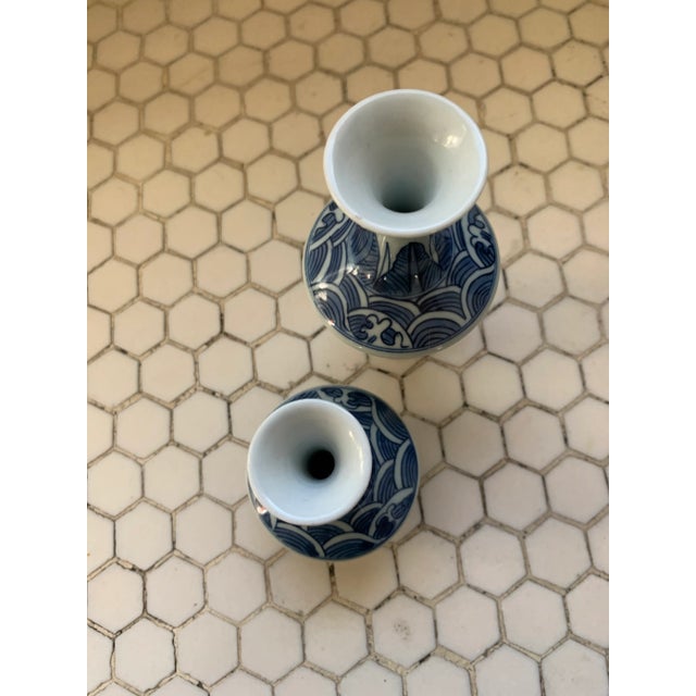 Blue Blue & White Porcelain Chinoiserie Vases Pair For Sale - Image 8 of 9