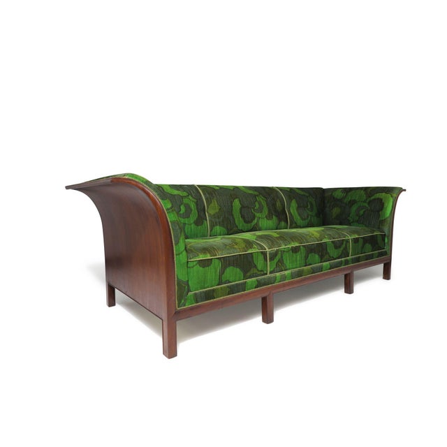 1930's Attributed to Frits Henningsen Sofa With Dramatic Flared Arms of Mahogany. For Sale - Image 4 of 12