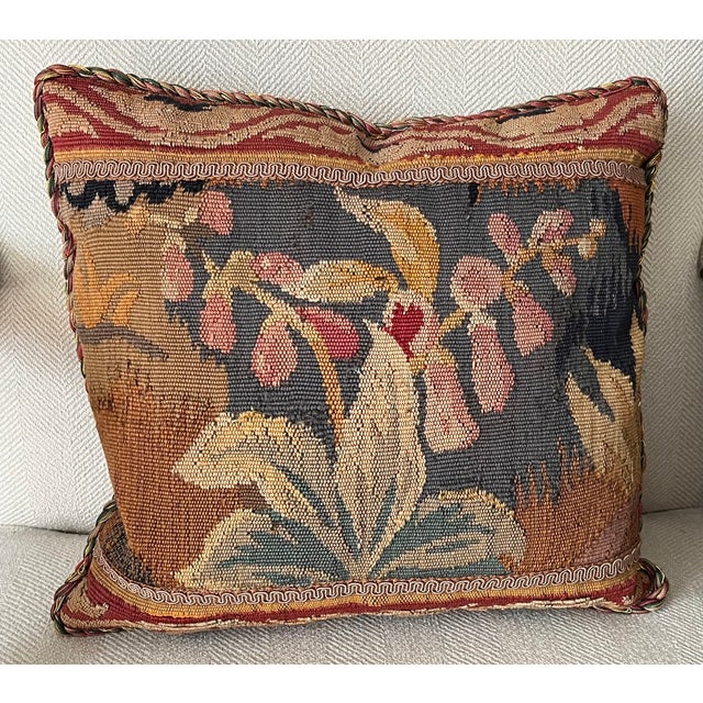 Antique 19th Century French Aubusson Floral Botanical Tapestry Pillow For Sale In New York - Image 6 of 8