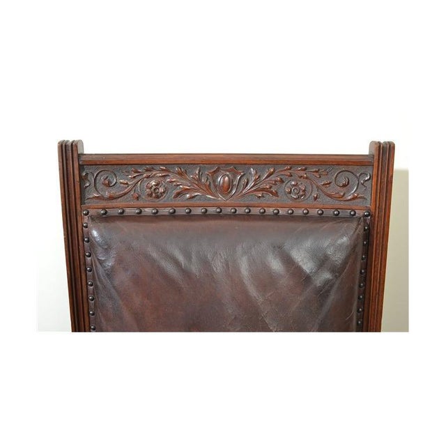 Antique English Lounge Chairs Walnut and Leather, 1800s, Set of 2 For Sale - Image 9 of 18