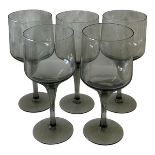Set of 5 Mid Century Orrefors Rhapsody Smoke Cordial Glasses For Sale