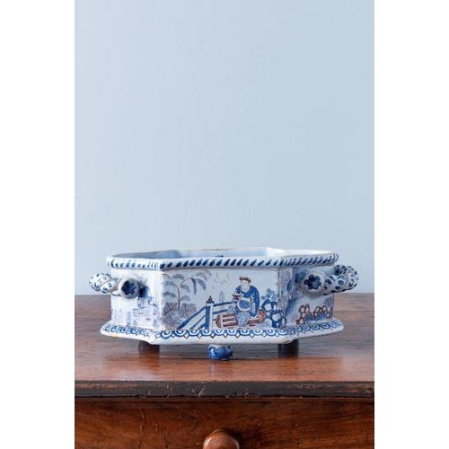 Chinoiserie Faience Jardiniere with Twisted Handles from Nevers, 19th Century For Sale - Image 3 of 11