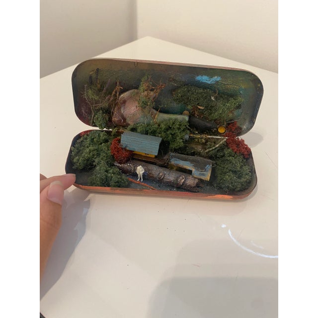 Vintage seventies diorama sculpture in painted eyeglasses case by Martin Tate. Quirky and whimsical.