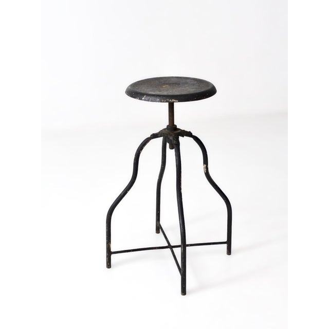 American Antique Industrial Adjustable Metal Stool For Sale - Image 3 of 13