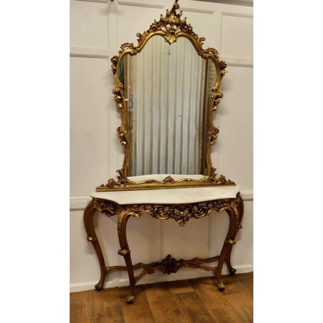 Italian Marble Top Console Table and Mirror Set, 1890s, Set of 2 For Sale - Image 12 of 13