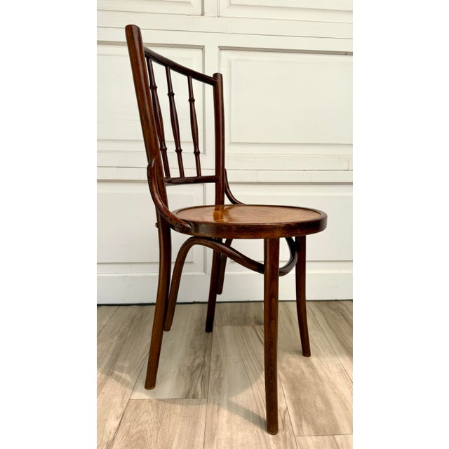 Antique Vienna Secession Bentwood Chair Attributed to Mundus With Floral Art Nouveau Seat For Sale In Los Angeles - Image 6 of 16
